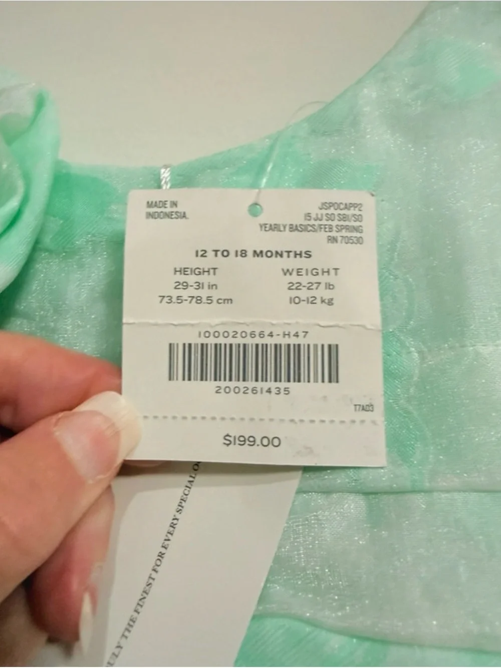 NEW Janie and Jack Mint Green Floral Special Occasion Dress - Size 12/18 months